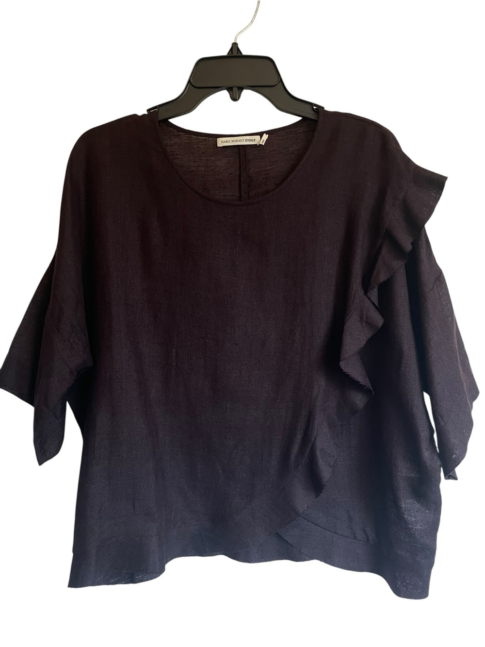 Isabel Marant Etoile Asymmetric Short Sleeve Ruffle‎ Blouse Darkest Brown